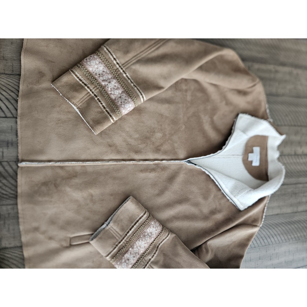 Cj Banks Jacket 1X Brown Faux Suede Sherpa Velvet Trim Boho Western Indie Y2K - Picture 13 of 13